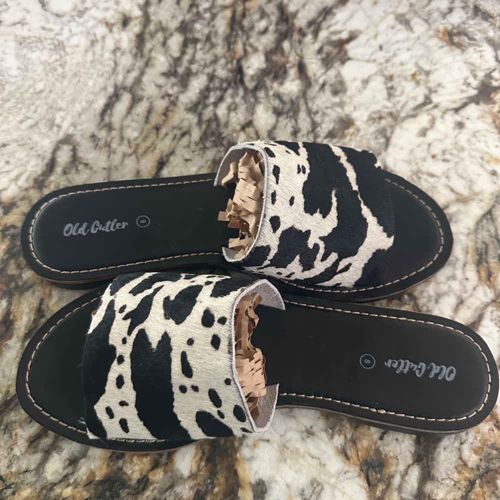 Black & White Cowhide Slide Sandals